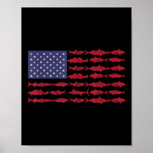 Póster Camiseta Vintage Usa Fish Bandera Americana Regalo