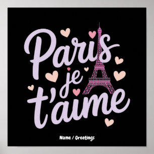 Póster Camiseta Yo Amo París Je t'aime Torre Eiffel Franc