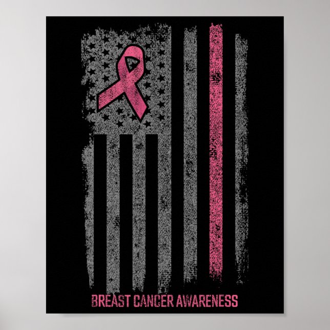 Póster Camisetas de cáncer de mama Bandera estadounidense (Frente)