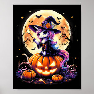 Póster Camisetas de Halloween de bruja de unicornio lindo