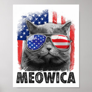 Póster Camisetas del 4 de julio para gatos Meowica Merica