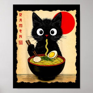 Póster Camisetas Gráficas Divertidas de Gatos Anime Ramen