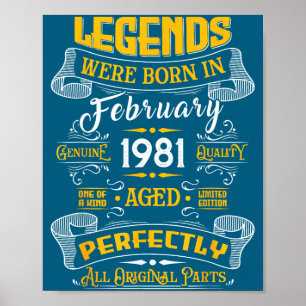 Póster Camisetas legendarias de cumpleaños 45 vintage feb