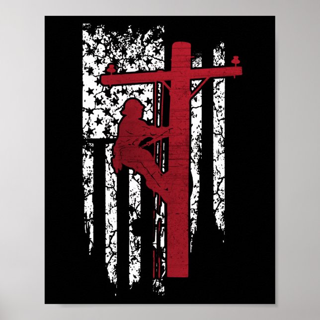 Póster Camisetas Lineman - Lingeman Bandera Americana (Frente)