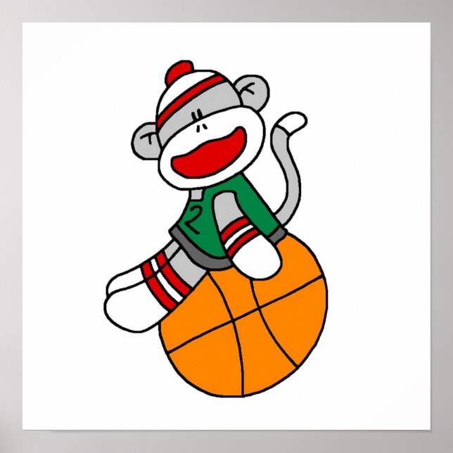 Póster Camisetas y regalos de baloncesto Sock Monkey (Frente)