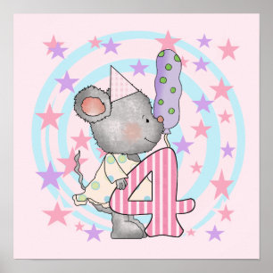 Póster Camisetas y regalos de cuarto cumpleaños del ratón