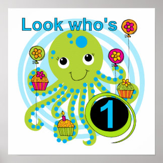 Póster Camisetas y regalos Octopus de primer cumpleaños