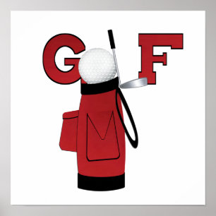 Póster Camisetas y regalos rojos del golf de la bolsa de