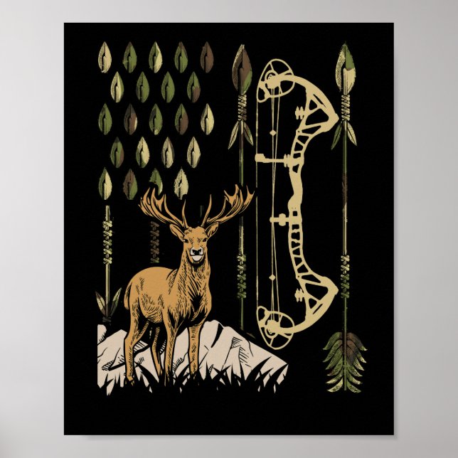 Póster Camo Bandera Americana Bowaching Bow Archery Deer (Frente)