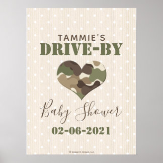 Póster Camo Heart Drive Por Baby Shower Rótulo