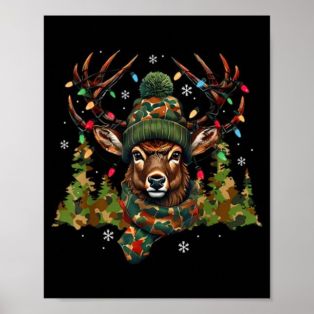 Póster Camo Hunting Reindeer Deer Xmas Lights Christmas H (Frente)