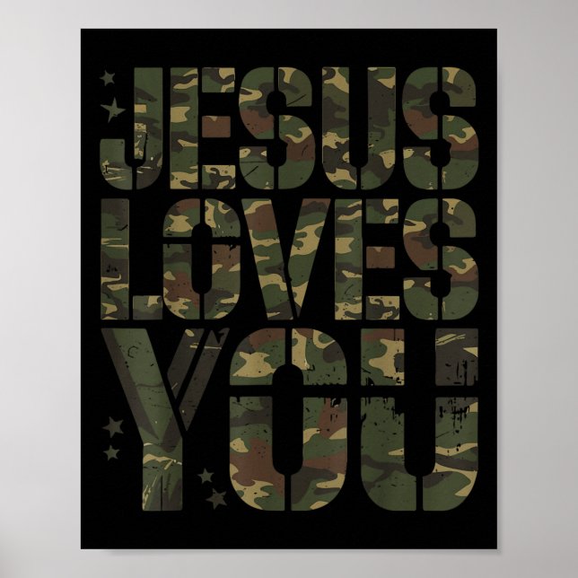 Póster Camo Jesus te ama joven Chica Gracioso bicho crist (Frente)