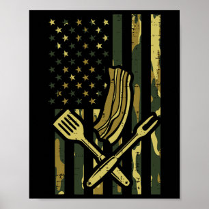 Póster Camo Us Flag Bbq Meat Grill Byrbecut Patriot Men W