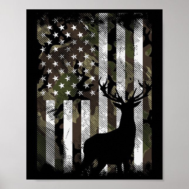 Póster Camo Us Flag Deer Elk Buck Camoflage Hunting Hunte (Frente)