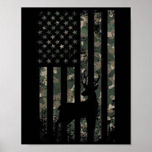 Póster Camo Us Flag Deer Elk Buck Camouflage Hunt