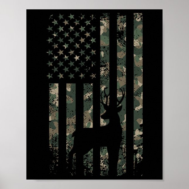 Póster Camo Us Flag Deer Elk Buck Camouflage Hunt (Frente)