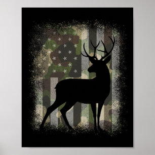 Póster Camo Us Flag Deer Elk Buck Caza Camuflaje