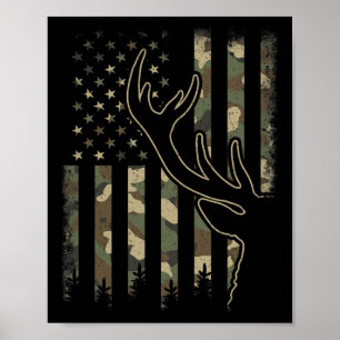 Póster Camo Us Flag Elk Buck Camouflage Caza de venados