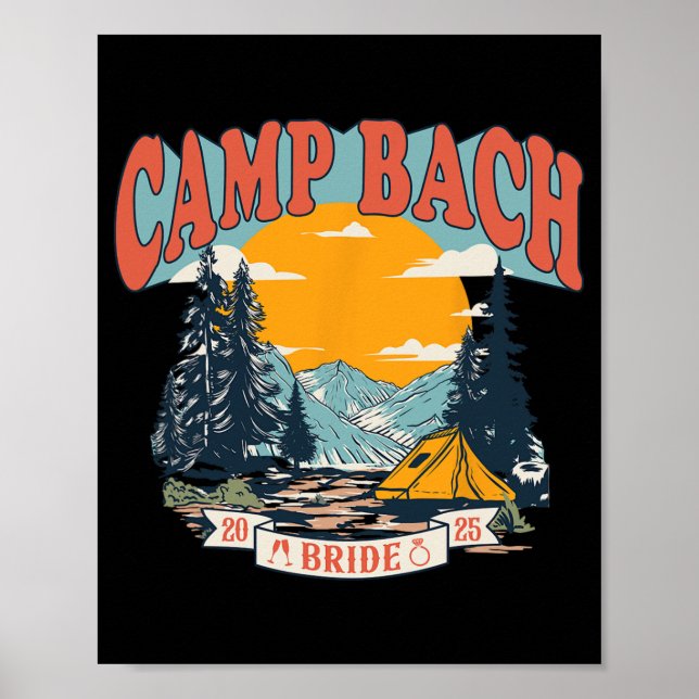 Póster Camp Bach Bride 2025 Retro Camping Bachelorette Pa (Frente)