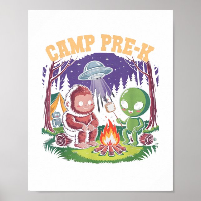 Póster Campamento Cute pre-k Niños Alien Campground Campa (Frente)