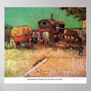 Póster Campamento de gitanos con caravanas por van Gogh