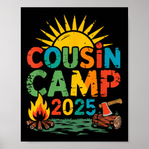 Póster Campamento de primos 2025 Camping Fogata Vacacione