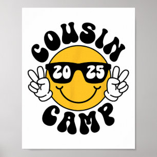 Póster Campamento de primos 2025 Cara sonriente Vacacione