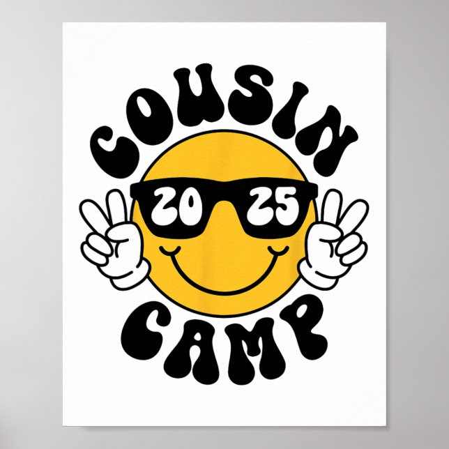 Póster Campamento de primos 2025 Cara sonriente Vacacione (Frente)