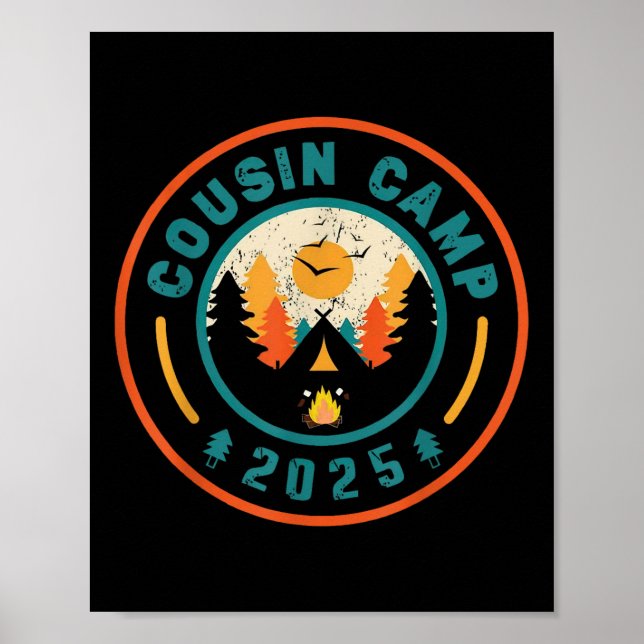 Póster Campamento de primos 2025 Equipo de acampada Fogat (Frente)
