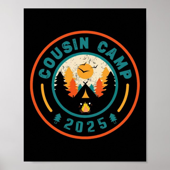 Póster Campamento de primos 2025 Equipo de camping Fuego  (Frente)