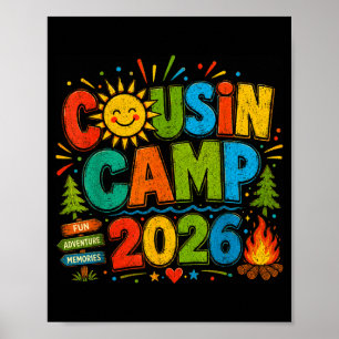 Póster Campamento de primos vintage 2026 vacaciones famil