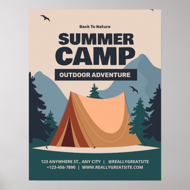 Póster Campamento de Verano Divertido Editable, Campament (Frente)