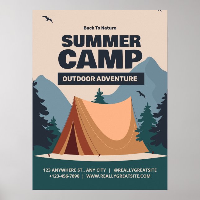 Póster Campamento de Verano Divertido Editable, Campament (Frente)