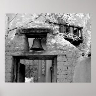 Póster Campana de adobe áspero en entrada, Santa Fe, Nuev