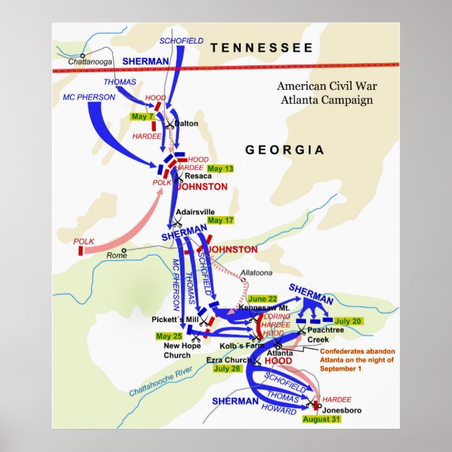 Póster Campaña de Atlanta de la Guerra Civil Estadouniden (Frente)