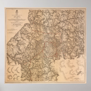 Póster Campaña de Atlanta - mapa panorámico de la guerra