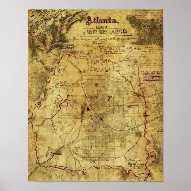 Póster Campaña de Atlanta - Mapa Panorámico de la Guerra  (Frente)