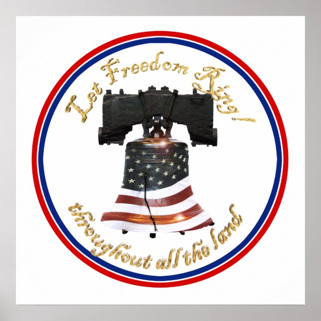 Póster Campana de la libertad con bandera estadounidense  (Frente)