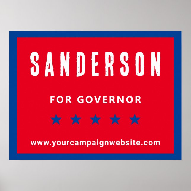 Póster Campaña electoral política Nombre rojo azul blanco (Frente)