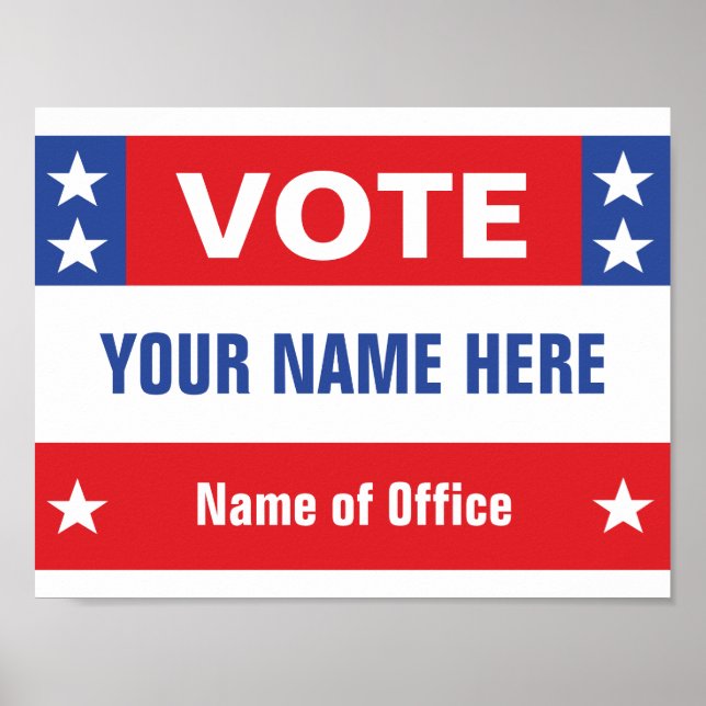 Póster Campaña política Votar azul rojo, estrellas (Frente)