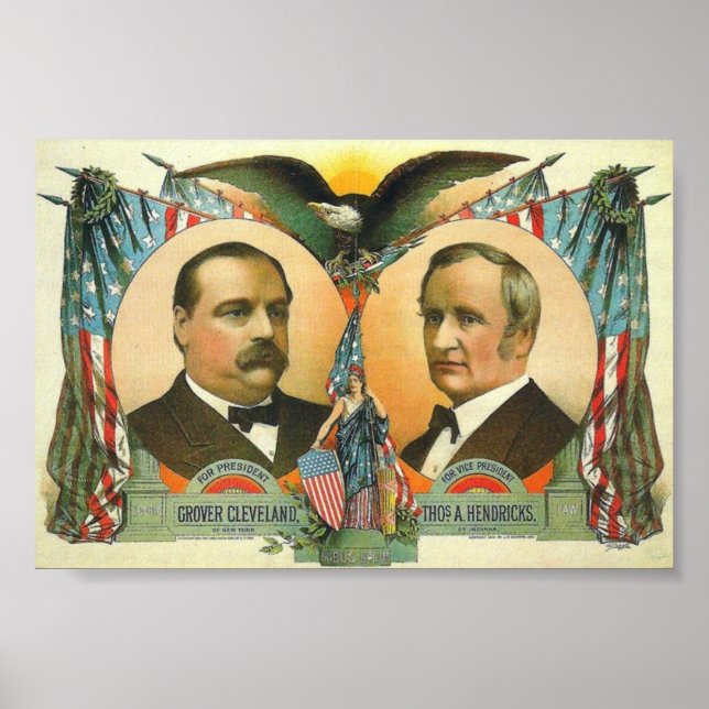 Póster Campaña presidencial de Cleveland y Hendricks en 1 (Frente)