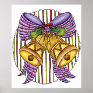 Póster Campanas de Navidad adorables con cinta y lazo