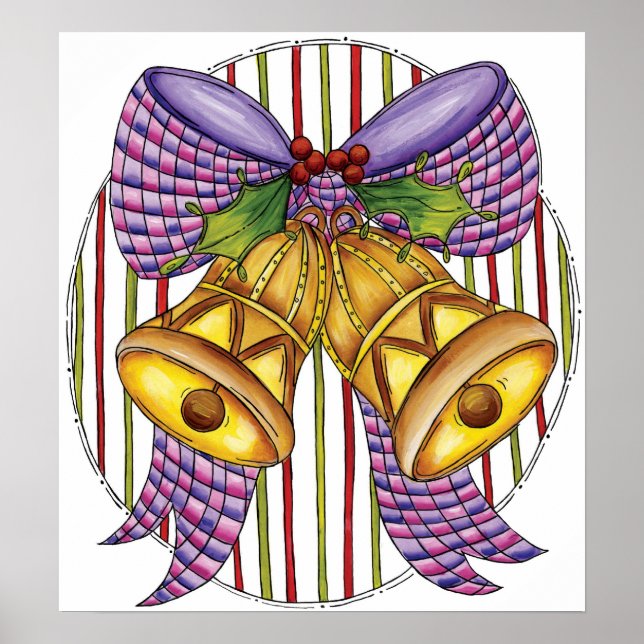 Póster Campanas de Navidad adorables con cinta y lazo (Frente)