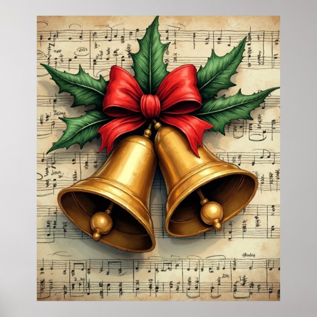 Póster Campanas de Navidad en partitura musical, (Frente)