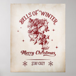 Póster Campanas de Navidad Vintage de Invierno