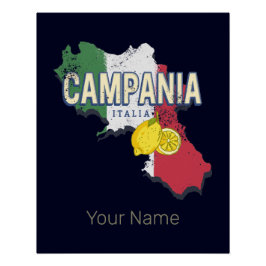 Póster Campania Italia Región Retro Mapa de recuerdos de
