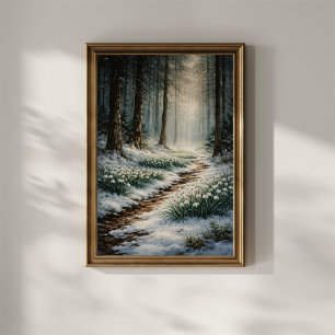 Póster Campanillas de invierno en el bosque invernal