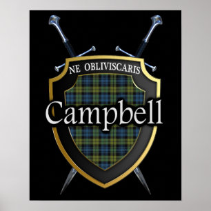 Póster Campbell Tartan Scottish Shield & Swords