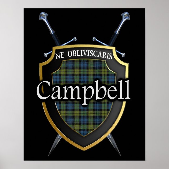 Póster Campbell Tartan Scottish Shield & Swords (Frente)