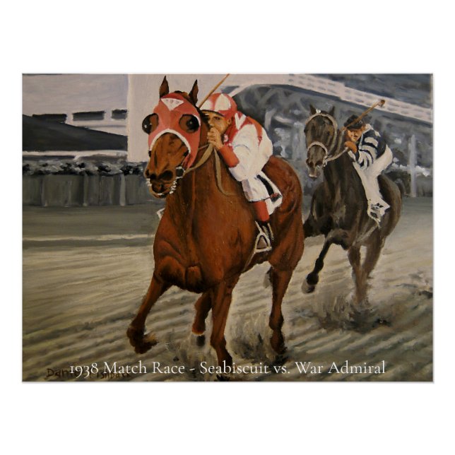 Póster Campeón Puro Sangre Gana Carrera de Caballos (Anverso)